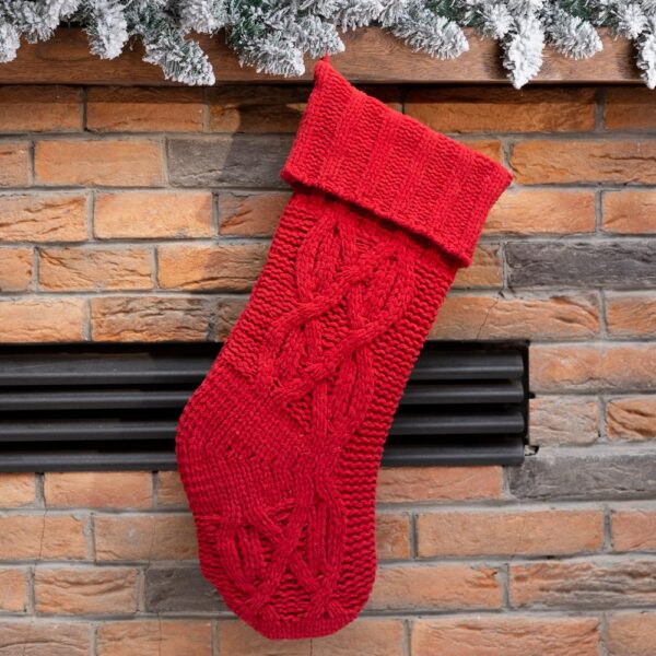 Glitzhome 22 in. L Knitted Polyester Red Christmas Stocking