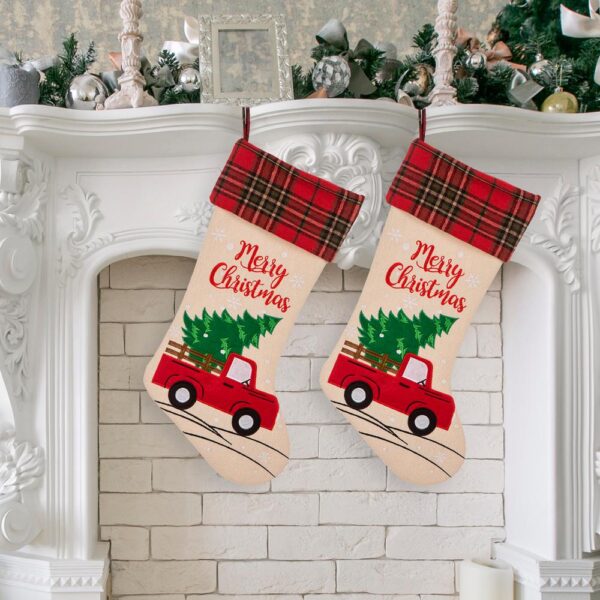Glitzhome 21 in. Polyester Embroidered Linen Christmas Decoration Stocking (2-Pack)
