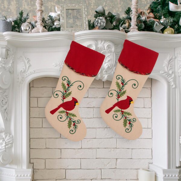 Glitzhome 21 in. Polyester Fabric Christmas Decoration Stocking (2-Pack)