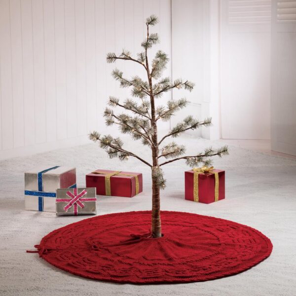 Glitzhome 52 in. D Knitted Polyester Red Christmas Tree Skirt