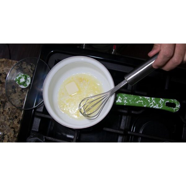 Golden Rabbit Enamelware 1.25 qt. Porcelain-Coated Steel Sauce Pan in Grey Swirl with Glass Lid