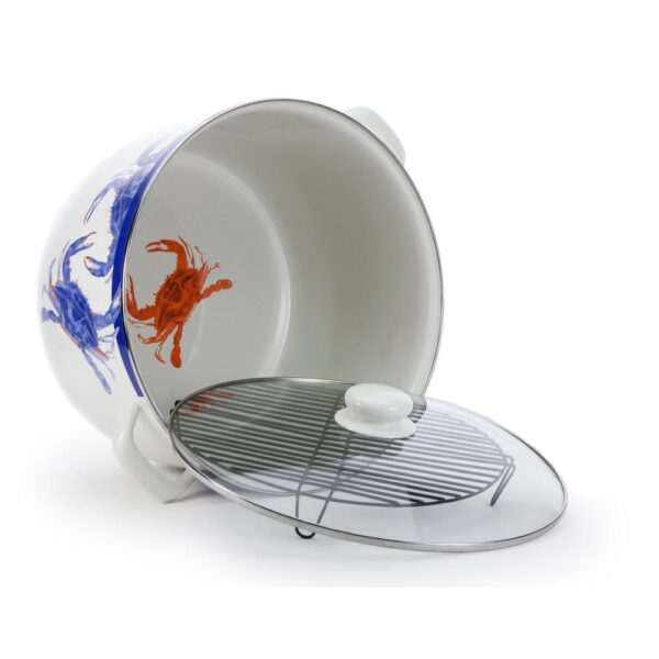 Golden Rabbit Blue Crab 18 qt. Porcelain-Coated Steel Stock Pot in Blue with Glass Lid