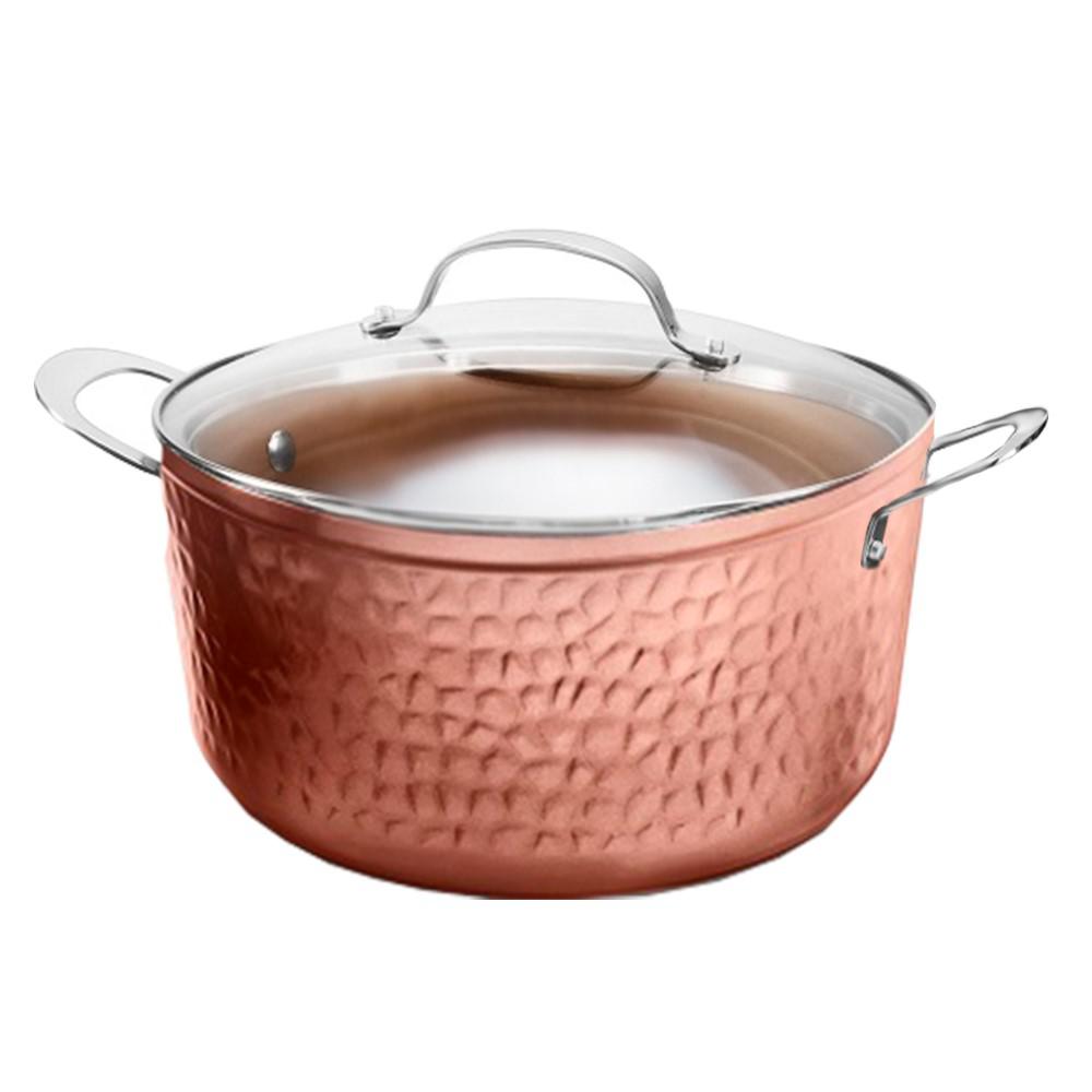 Gotham Steel Non Stick Hammered Copper 5QT Stock Pot with Glass Lid Copper  2690 - Best Buy
