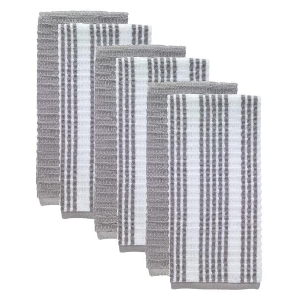 RITZ T-Fal Gray Solid and Stripe Waffle Cotton Terry Kitchen Dish Towel (Set of 6)