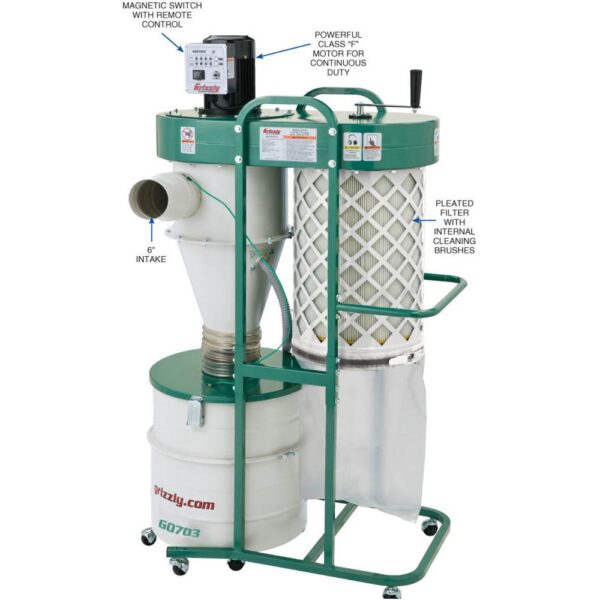 Grizzly Industrial 1-1/2 HP 2-Stage Cyclone Dust Collector