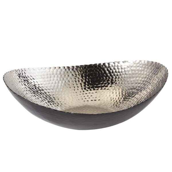 Elegance 14.75 in. by 11 in. Hammered Large Oval Bowl in Black and Silver