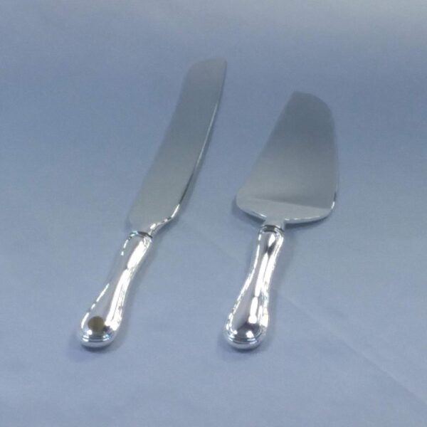 Heim Concept 6 in. Length 2-Piece Silver Cake Server and Knife with Rim