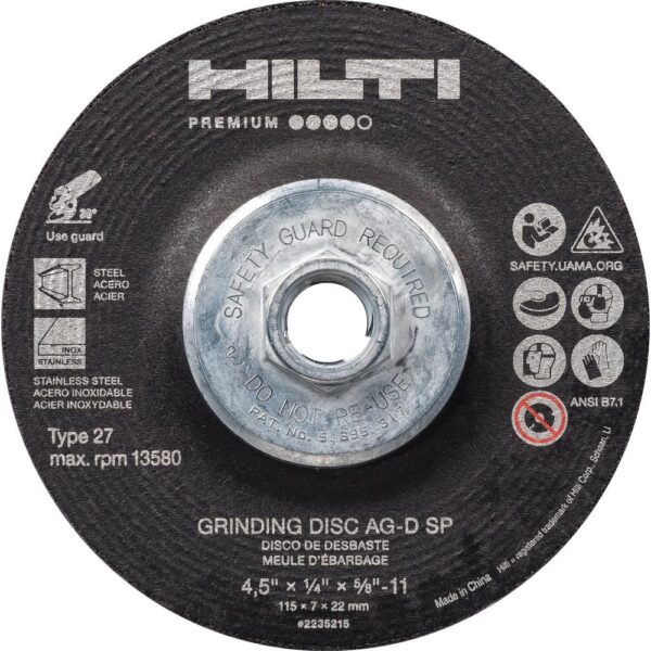 Hilti 7 in. x 1/4 in. x 5/8 in. 11 AG-D SP Type 27 with Hub Premium Zirconium Grinding Disc (10-Pack)