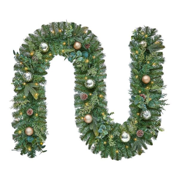Home Accents Holiday 9 ft. St. Germain Battery Operated Mixed Pine LED Pre-Lit  Christmas Garland with Timer