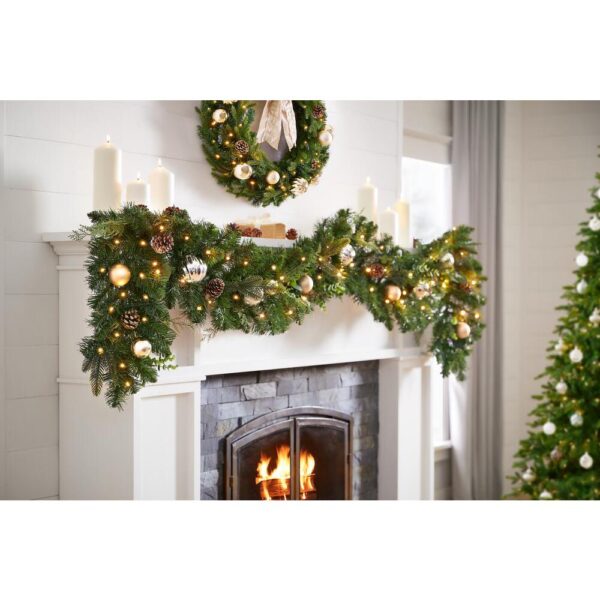 Home Accents Holiday 9 ft. St. Germain Battery Operated Mixed Pine LED Pre-Lit  Christmas Garland with Timer