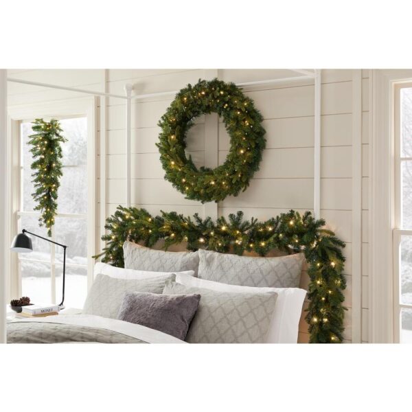 Home Accents Holiday 12 ft. Elegant Battery Operated Noble Fir LED Pre-Lit Christmas Garland with Timer and 70-Micro Dot Light