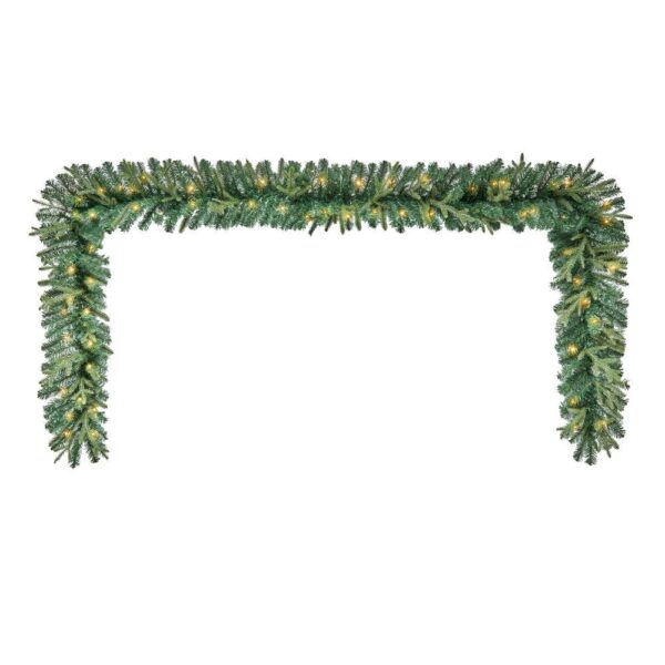 Home Accents Holiday 12 ft. Elegant Battery Operated Noble Fir LED Pre-Lit Christmas Garland with Timer and 70-Micro Dot Light