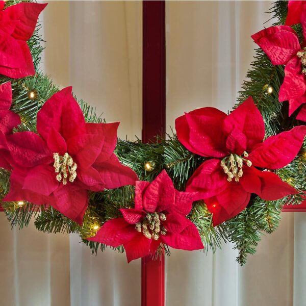 Home Accents Holiday 30 in. Berry Bliss Battery Operated Pre-Lit LED Artificial Christmas Wreath with Poinsettia