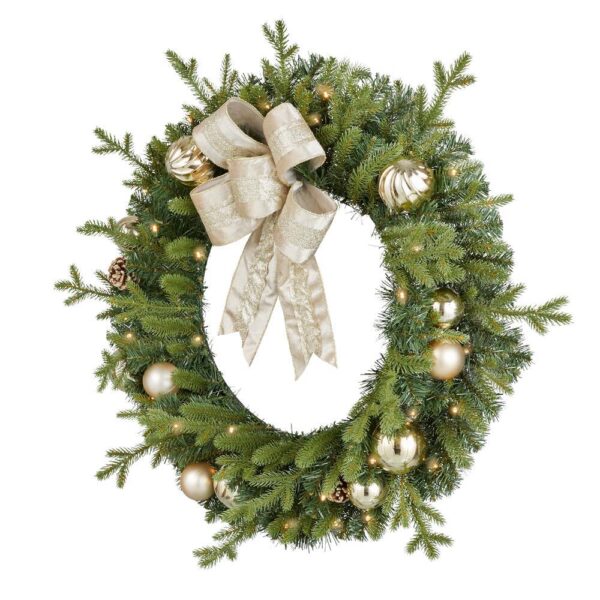 Home Accents Holiday 30 in. St. Germain Battery Operated Pre-Lit LED Artificial Christmas Wreath