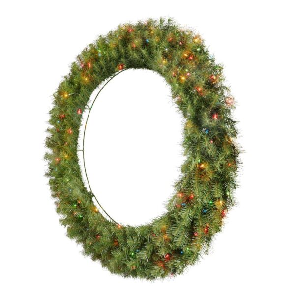 Home Accents Holiday 48 in. Dia Green Pre-Lit Incandescent Light Norwood Fir Artificial Christmas Wreath with 200-Lights