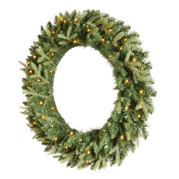 Home Accents Holiday 30 in. Mayfield Prelit LED Artificial Christmas Wreath With 35 Warm White Micro Dot Light