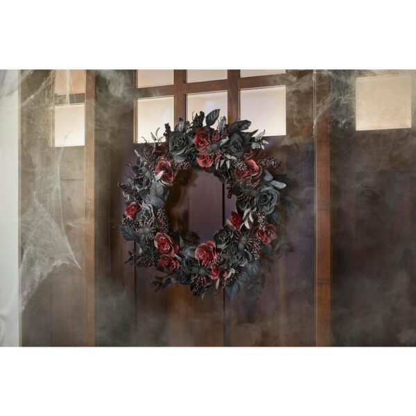 Home Accents Holiday 30 in. Black Burgundy Halloween Rose Wreath
