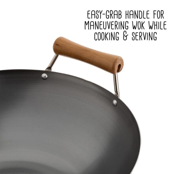 Honey-Can-Do Joyce Chen 14 in. Silver Carbon Steel Wok with Easy-Grab Birchwood Handle