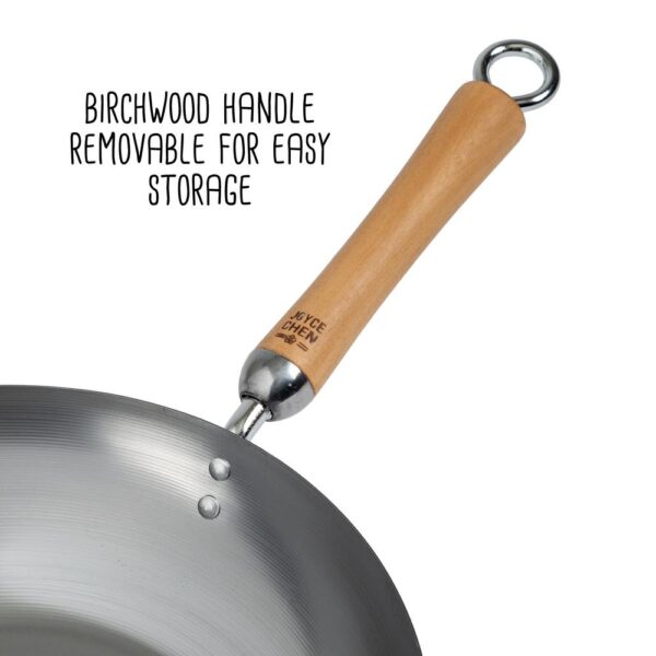Honey-Can-Do Joyce Chen 12 in. Silver Carbon Steel Stir-Fry Pan with Birchwood Handle