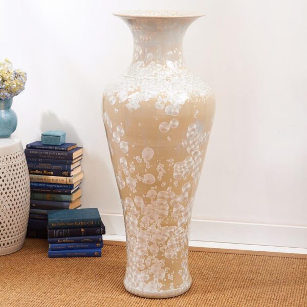 Two's Company 41 1/4 in. High Classic Ivory Colored Porcelain Urn with Mother of Pearl Effect