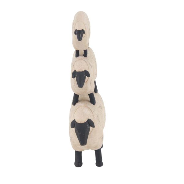 LITTON LANE 3-Stacked Sheeps Polystone Sculpture in Off White