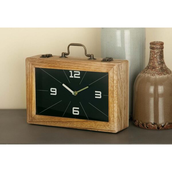 LITTON LANE 8 in. x 12 in. Vintage Brown and Black Rectangular Wooden Clock Box