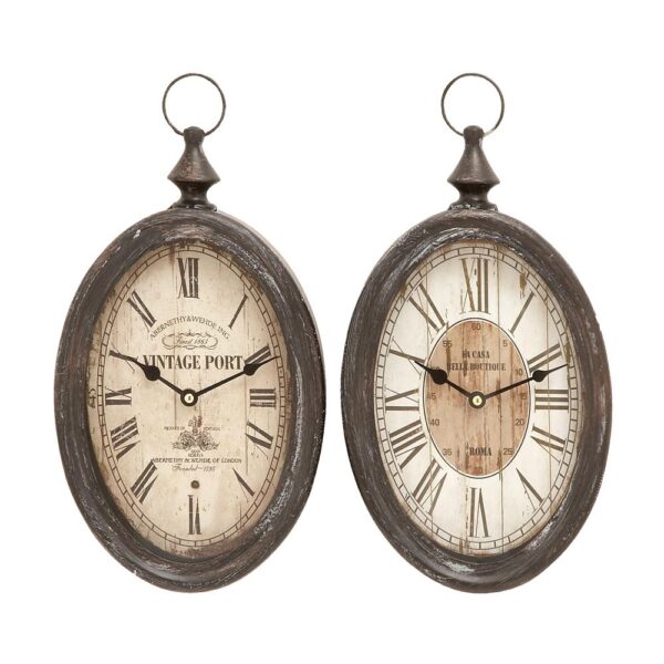 LITTON LANE 2 Assorted 15 in. x 8 in. Antique Reproduction Style Oval Wall Clocks