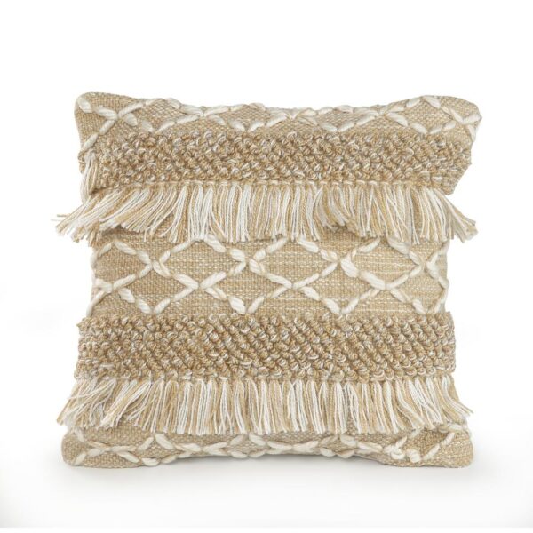 LR Home 20 in. x 20 in. Rustic Beige/White Neutral Fringe Geometric Standard Throw Pillow