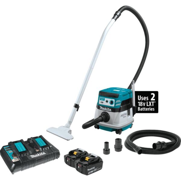 Makita 18-Volt X2 LXT 36-Volt Brushless Cordless 2.1 Gal. HEPA Filter Dry Dust Extractor/Vacuum Kit with AWS 5.0 Ah