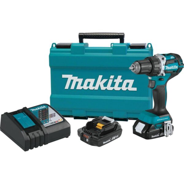 Makita 18-Volt LXT Lithium-Ion Compact Brushless Cordless 1/2 in. Driver-Drill Kit w/ (2) Batteries (2.0Ah), Charger, Bag
