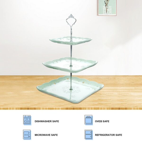 MALACASA 3-Tiered Green Cupcake Tower Stand Square Tiered Dessert Stand Serving Tray