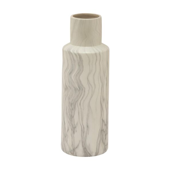 LITTON LANE 21 in. Classic Marble Cylinder White Ceramic Decorative Vase