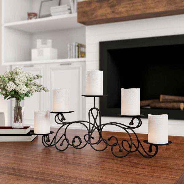 Lavish Home 5 Candle Matte Black Candelabra with Classic Scroll Design