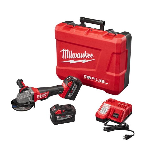 Milwaukee M18 FUEL 18-Volt Lithium-Ion Brushless Cordless 4-1/2 in./5 in. Grinder, Slide Switch Lock-On Kit W/(2) 9.0Ah Batteries
