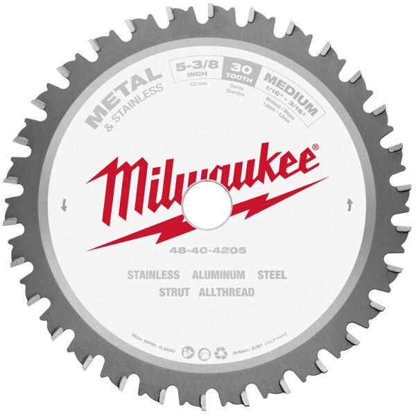 Milwaukee 5-3/8 in. x 30 Carbide Teeth Metal & Stainless Cutting Circular Saw Blade