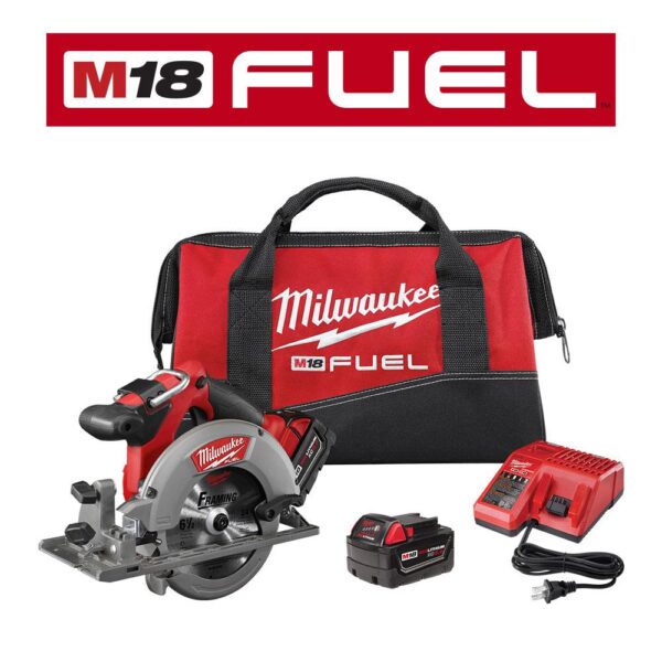 Milwaukee M18 FUEL 18-Volt Lithium-Ion Brushless Cordless 6-1/2 in. Circular Saw Kit w/ (2) 5.0Ah Batteries, Charger, Tool Bag