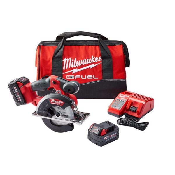 Milwaukee M18 FUEL 18-Volt Lithium-Ion Brushless Cordless Metal Cutting 5-3/8 in. Circular Saw Kit w/ Two 5.0Ah Batteries, Charger