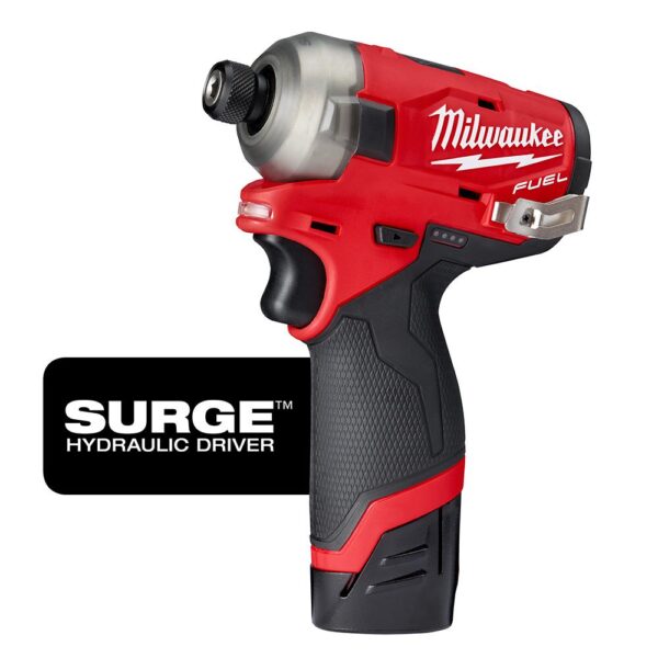 Milwaukee M12 FUEL SURGE 12-Volt Lithium-Ion Brushless Cordless 1/4 in. Hex Impact Driver Compact Kit with Free M12 Rotary Tool