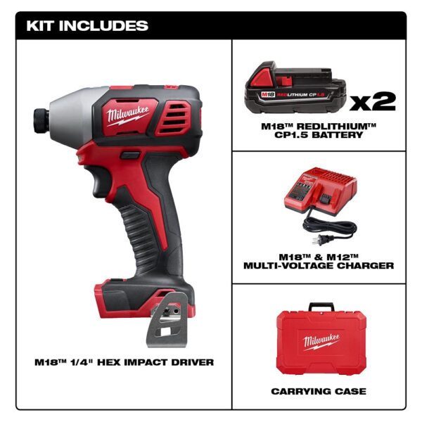 Milwaukee M18 18-Volt Lithium-Ion Cordless 1/4 in. 2-Speed Impact Driver Kit W/(2) 1.5Ah Batteries, Charger, Hard Case