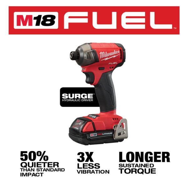Milwaukee M18 FUEL SURGE 18-Volt Lithium-Ion Brushless Cordless 1/4 in. Hex Impact Driver Compact Kit w/(2) 2.0Ah Batteries, Case