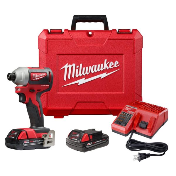Milwaukee M18 18-Volt Lithium-Ion Brushless Cordless 1/4 in. Impact Driver Kit with Two 2.0 Ah Batteries, Charger and Hard Case