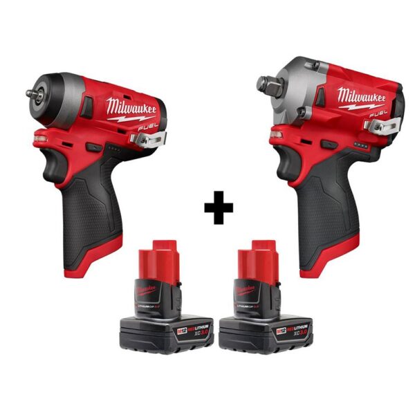 Milwaukee M12 FUEL 12-Volt Lithium-Ion Brushless Cordless Stubby 1/4 in. and 1/2 in. Impact Wrenches with two 3.0 Ah Batteries