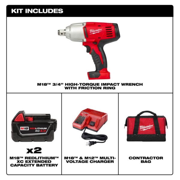 Milwaukee M18 18-Volt Lithium-Ion Cordless 3/4 in. Impact Wrench W/ Friction Ring W/(2) 3.0Ah Batteries, Charger, Hard Case