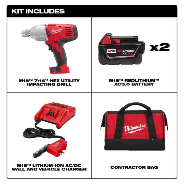 Milwaukee M18 18-Volt Lithium-Ion Cordless 7/16 in. Impact Wrench Kit W/(2) 3.0Ah Batteries, Charger, Hard Case