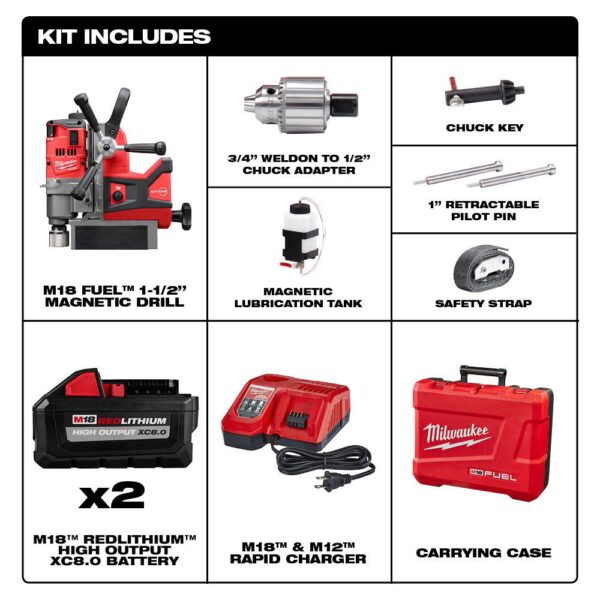 Milwaukee M18 FUEL 18-Volt Lithium-Ion Brushless Cordless 1-1/2 in. Magnetic Drill High Demand Kit W/(2) 8.0Ah Batterie