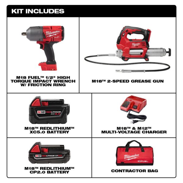 Milwaukee M18 FUEL 18-Volt Lithium-Ion Brushless Cordless 1/2 in. Impact Wrench with Friction Ring Kit with Free M18 Grease Gun