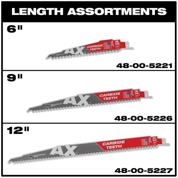 Milwaukee SAWZALL Demolition Wood and Metal Cutting Reciprocating Saw Blade Set (13-Piece) w/ 9 in. AX Carbide Teeth Blade