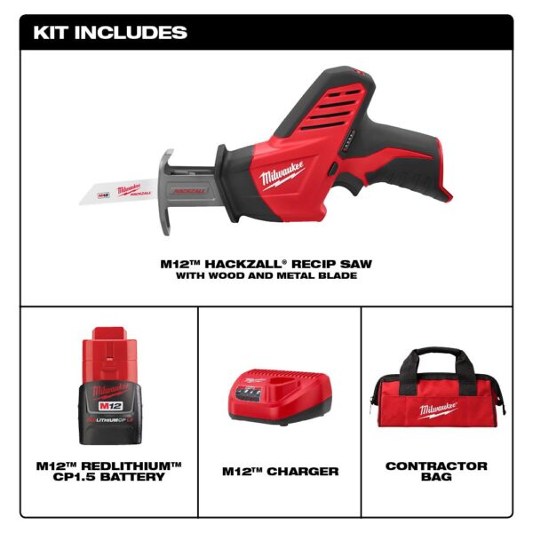 Milwaukee M12 12-Volt Lithium-Ion HACKZALL Cordless Reciprocating Saw Kit with (1) 1.5Ah Batteries, Charger & Tool Bag