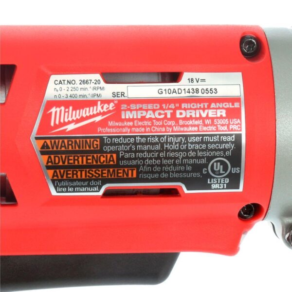 Milwaukee M18 18-Volt Lithium-Ion Cordless 1/4 in. Hex 2-Speed Right Angle Impact Driver (Tool-Only)