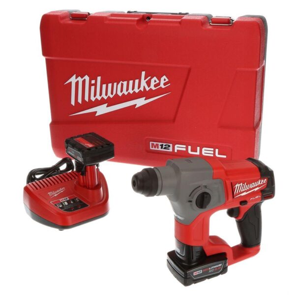 Milwaukee M12 FUEL 12-Volt Lithium-Ion 5/8 in. Brushless Cordless SDS-Plus Rotary Hammer Kit W/(2) 4.0h Batteries & Hard Case